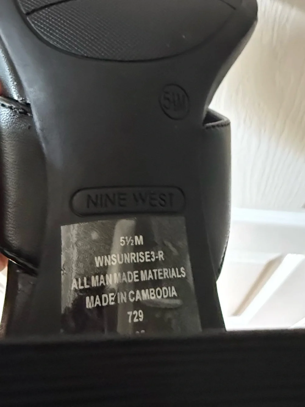 Nine West Black Leather Heel Thong Sandals